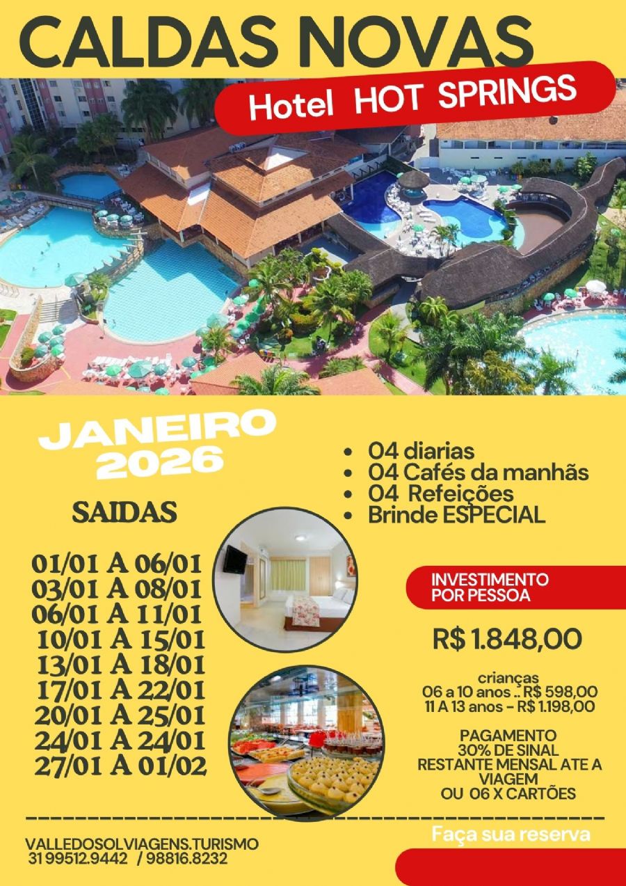 CALDAS NOVAS - FÉRIAS DE JANEIRO 2026   -  HOTEL HOT SPRINGS 